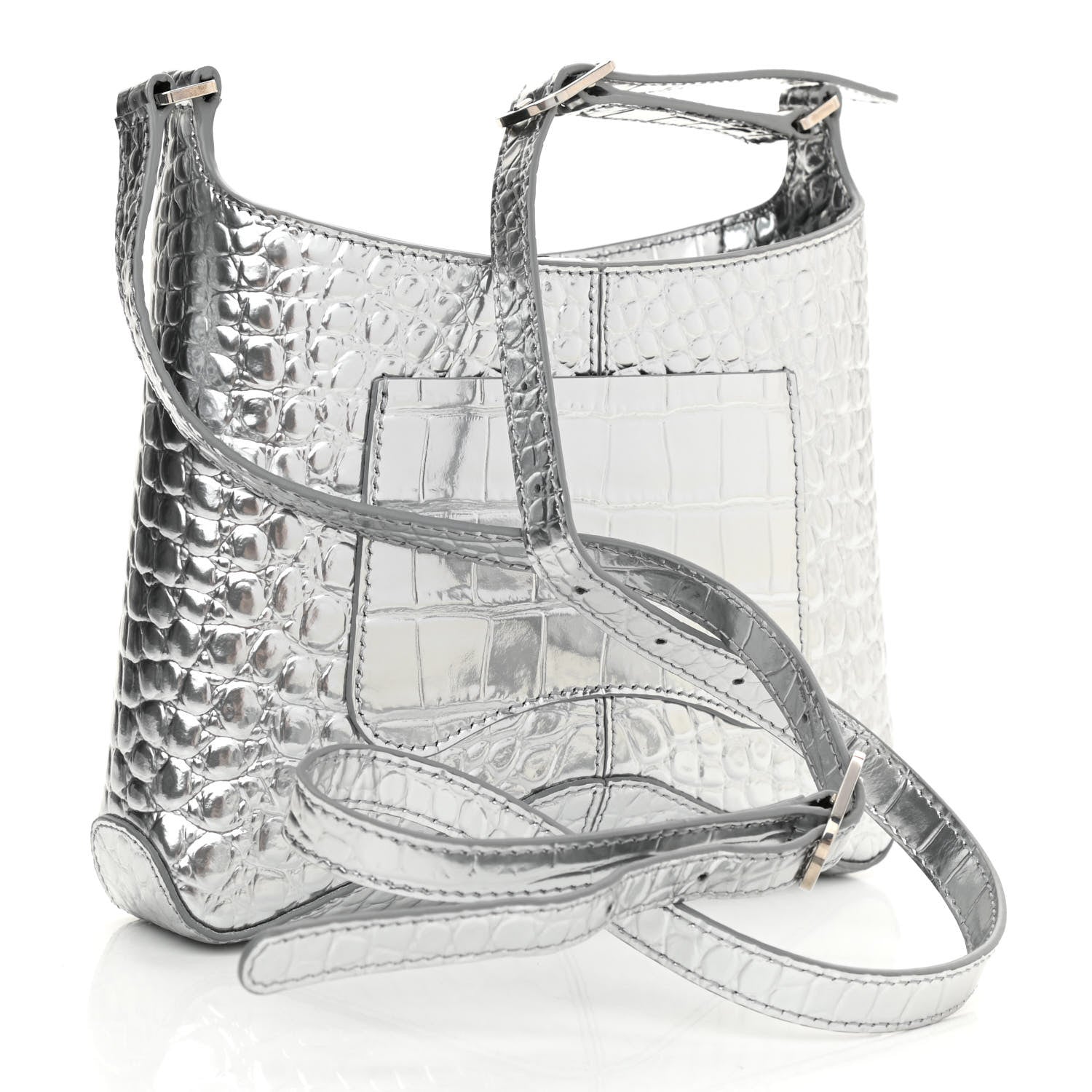 Balenciaga Metallic Super Supple Calfskin Crocodile Embossed Small XX Bag Silver 3 of 9