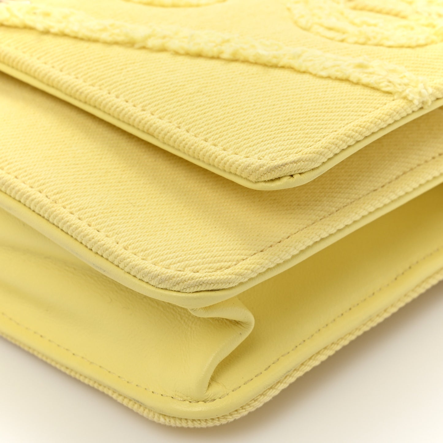 Denim Quilted Coco Wallet On Chain WOC Yellow