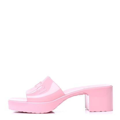 Gucci Rubber Gucci Logo Womens Platform 20/60mm Slide Sandals 37 Wild Rose 1 of 10