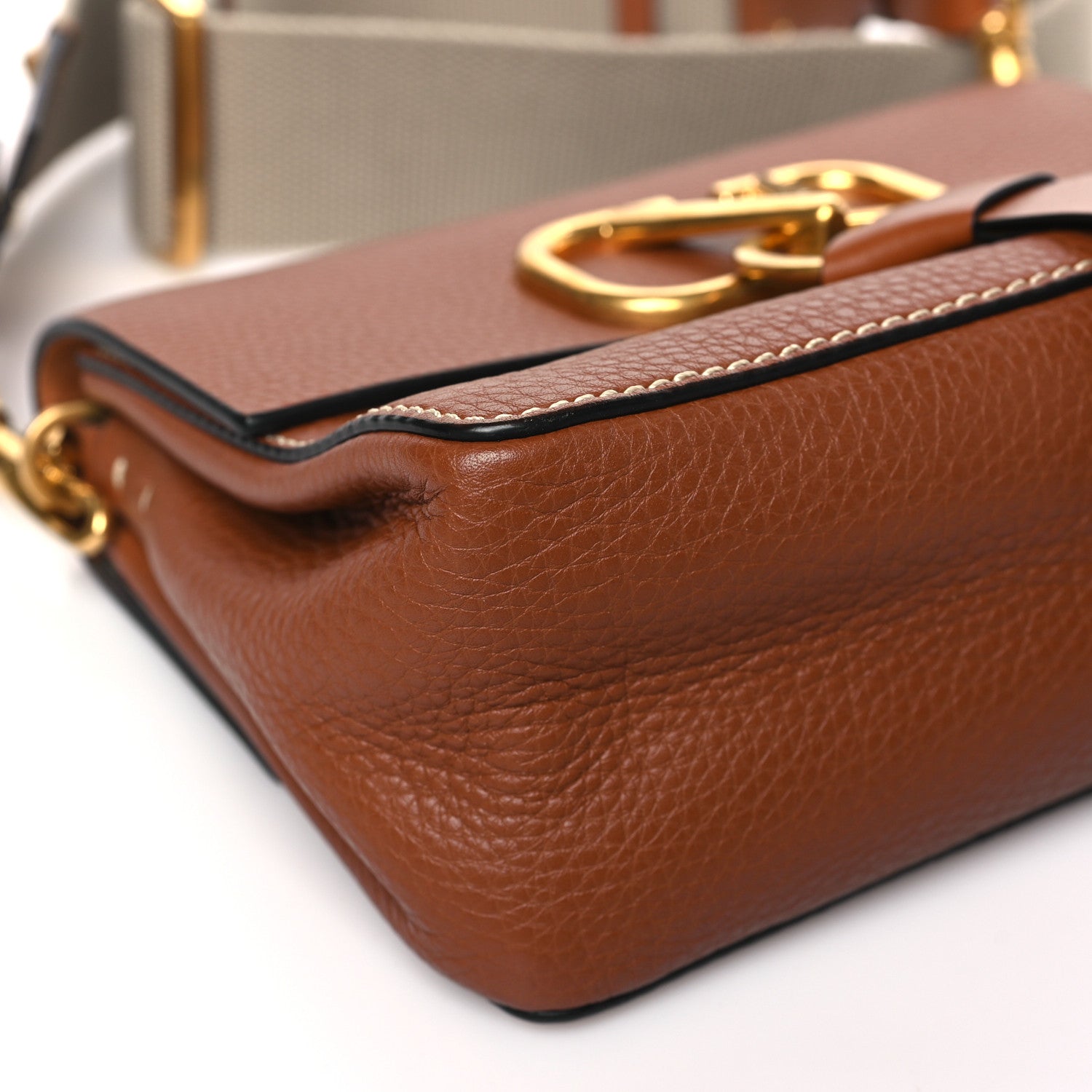 Valentino Garavani Pebbled Calfskin Small VRing Tassel Shoulder Bag Brown 8 of 9