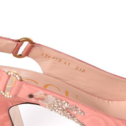 Gucci Moire Fabric Eyes Crystal Square G Madelyn Slingbacks 41 New Blush 9 of 10