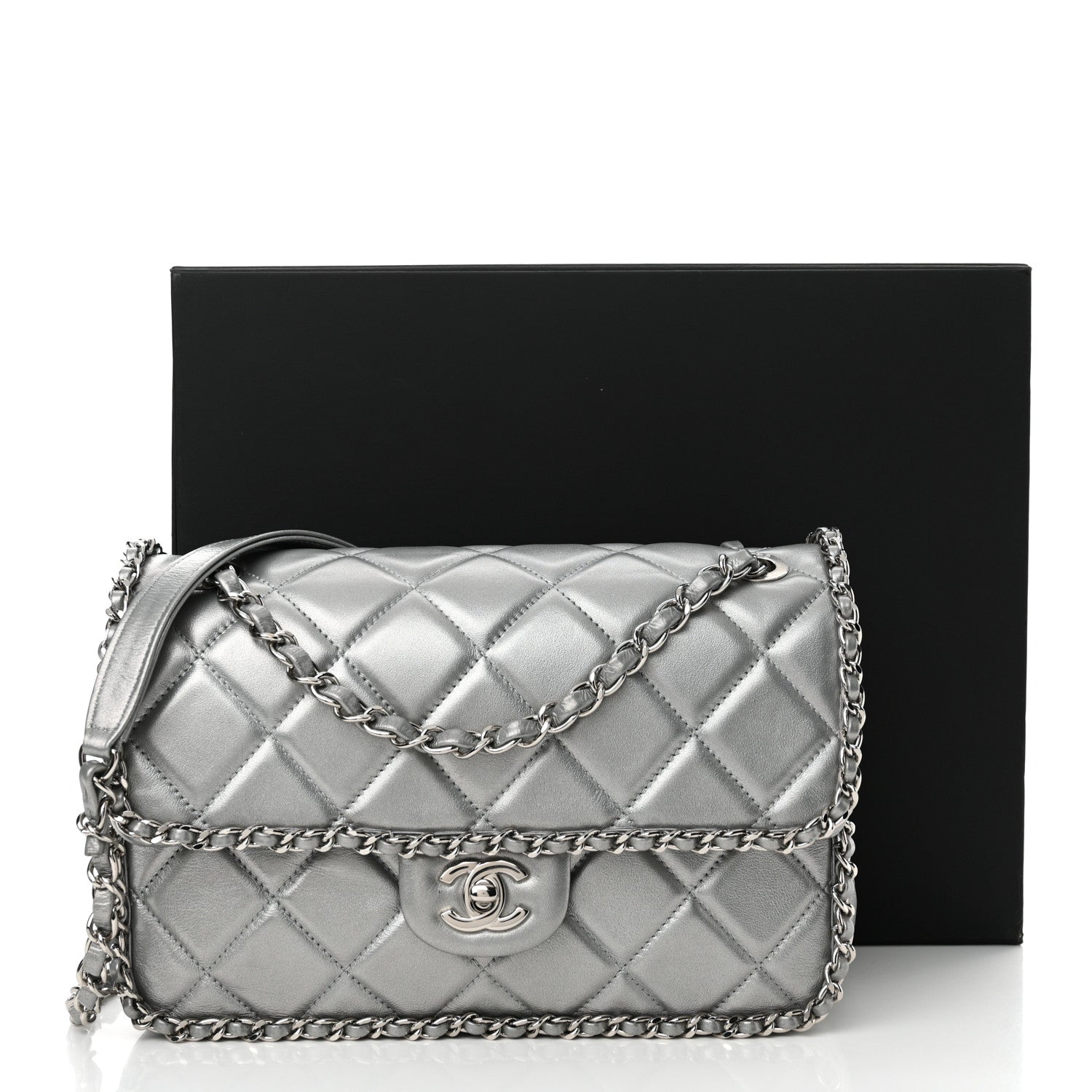 Chanel Metallic Lambskin Medium Chain All Over Flap Silver 12 of 12