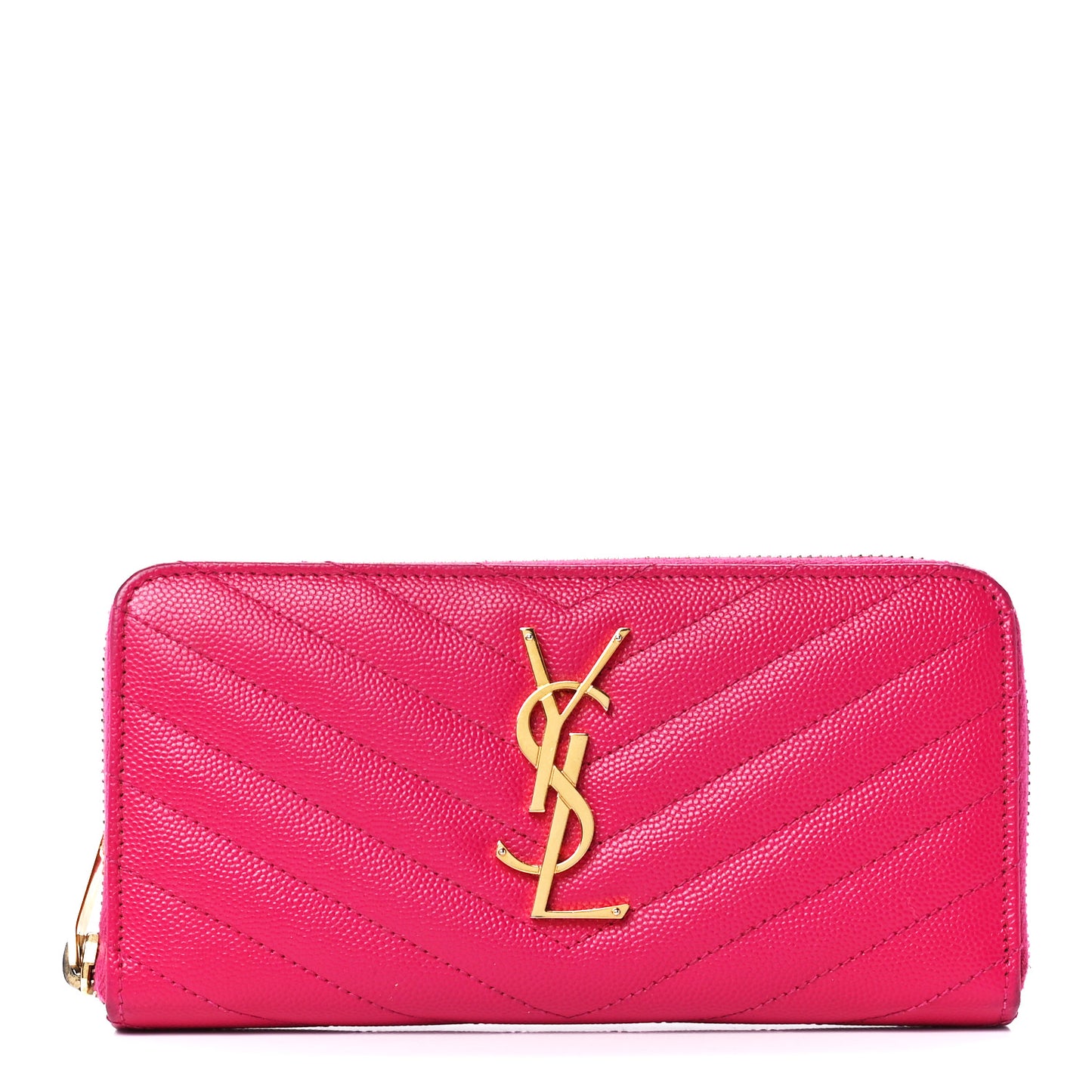 Grain De Poudre Matelasse Chevron Monogram Zip Around Wallet Fuchsia