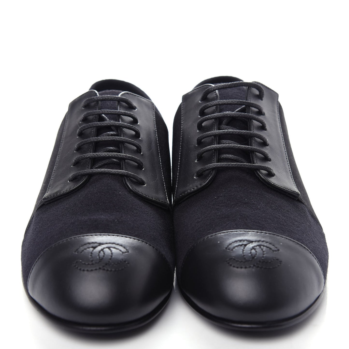 Calfskin Elastic Lace Up Cap Toe CC Loafers 36 Black
