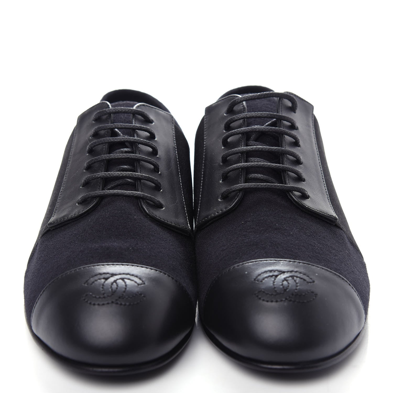 Chanel Calfskin Elastic Lace Up Cap Toe CC Loafers 36 Black 5 of 10