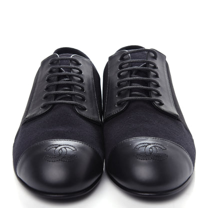Chanel Calfskin Elastic Lace Up Cap Toe CC Loafers 36 Black 5 of 10