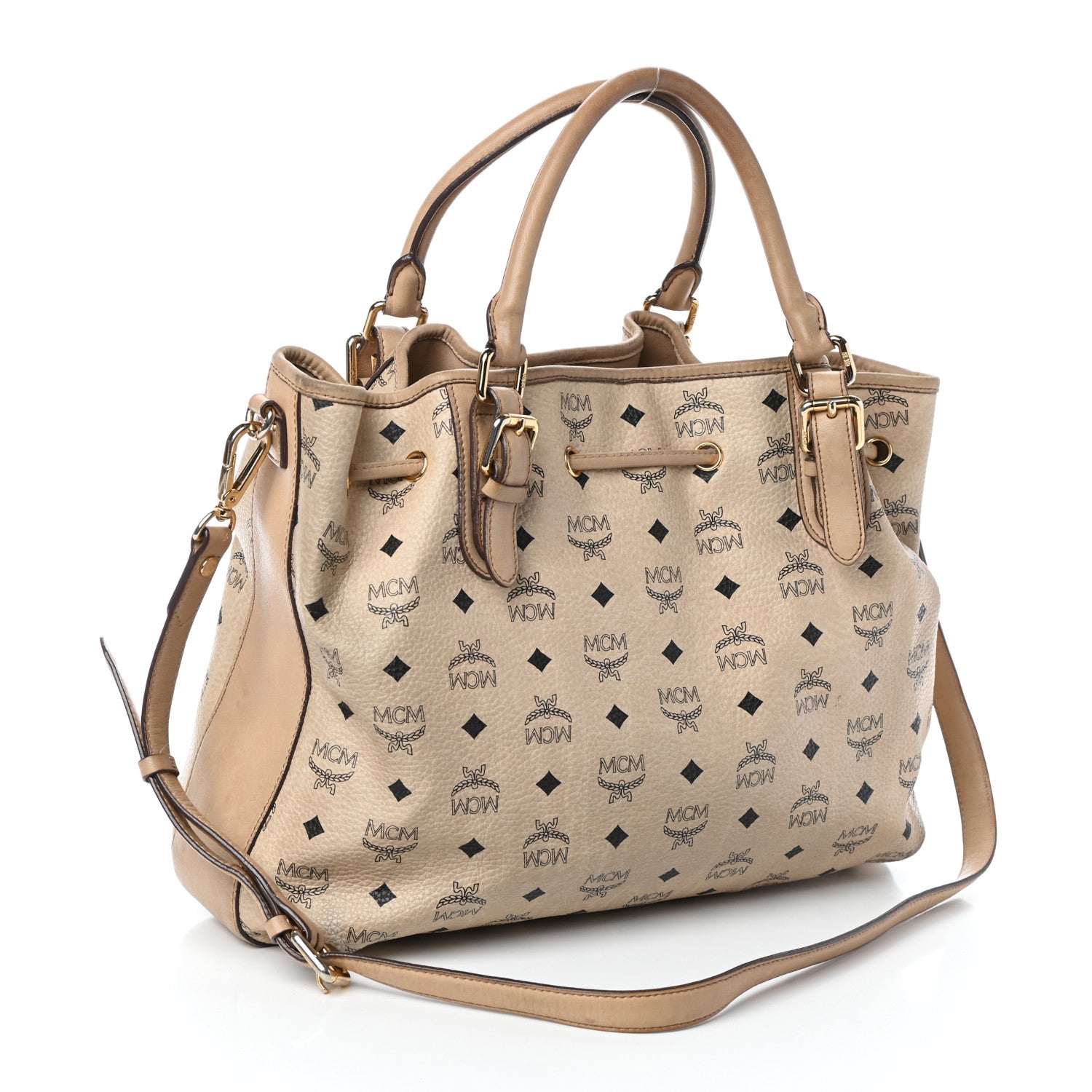 MCM Visetos Drawstring Bucket Bag Beige 3 of 11
