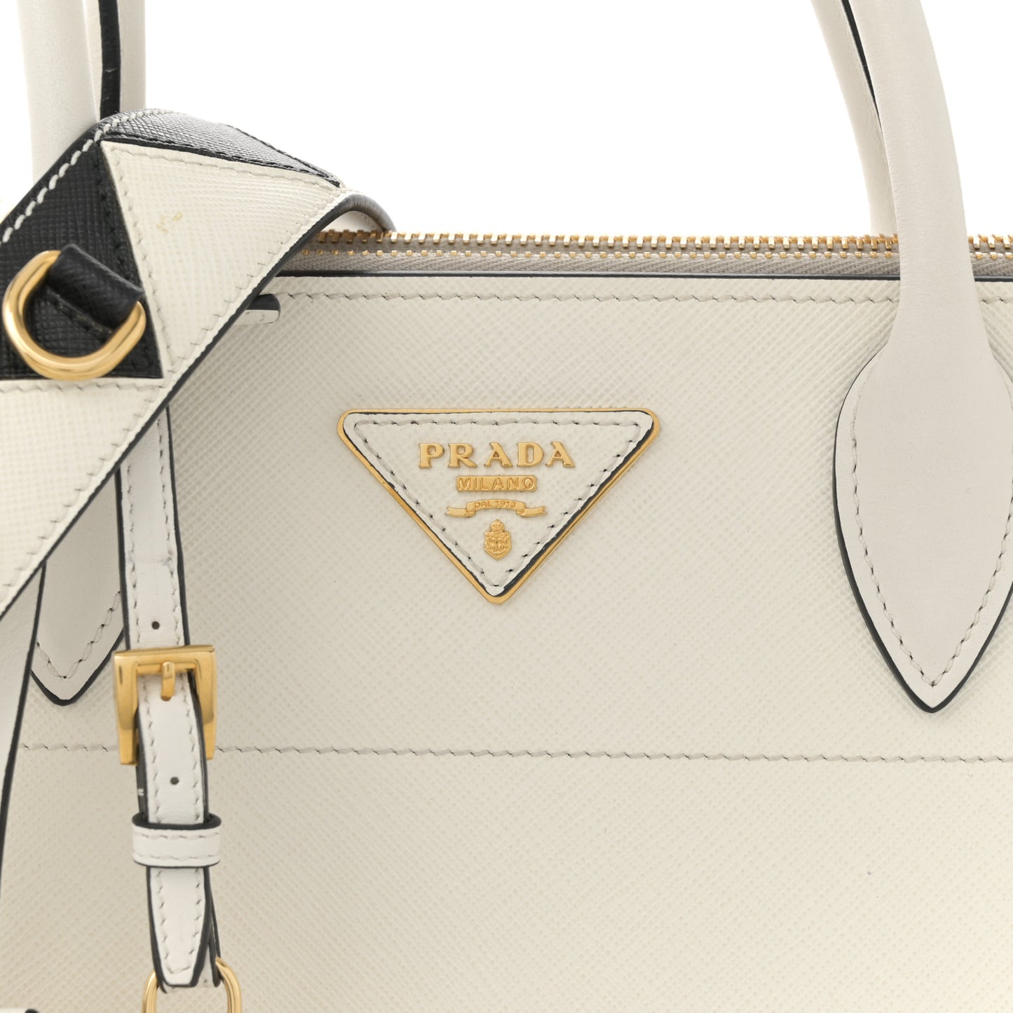 Saffiano City Calfskin Greche Paradigme Bag White Black