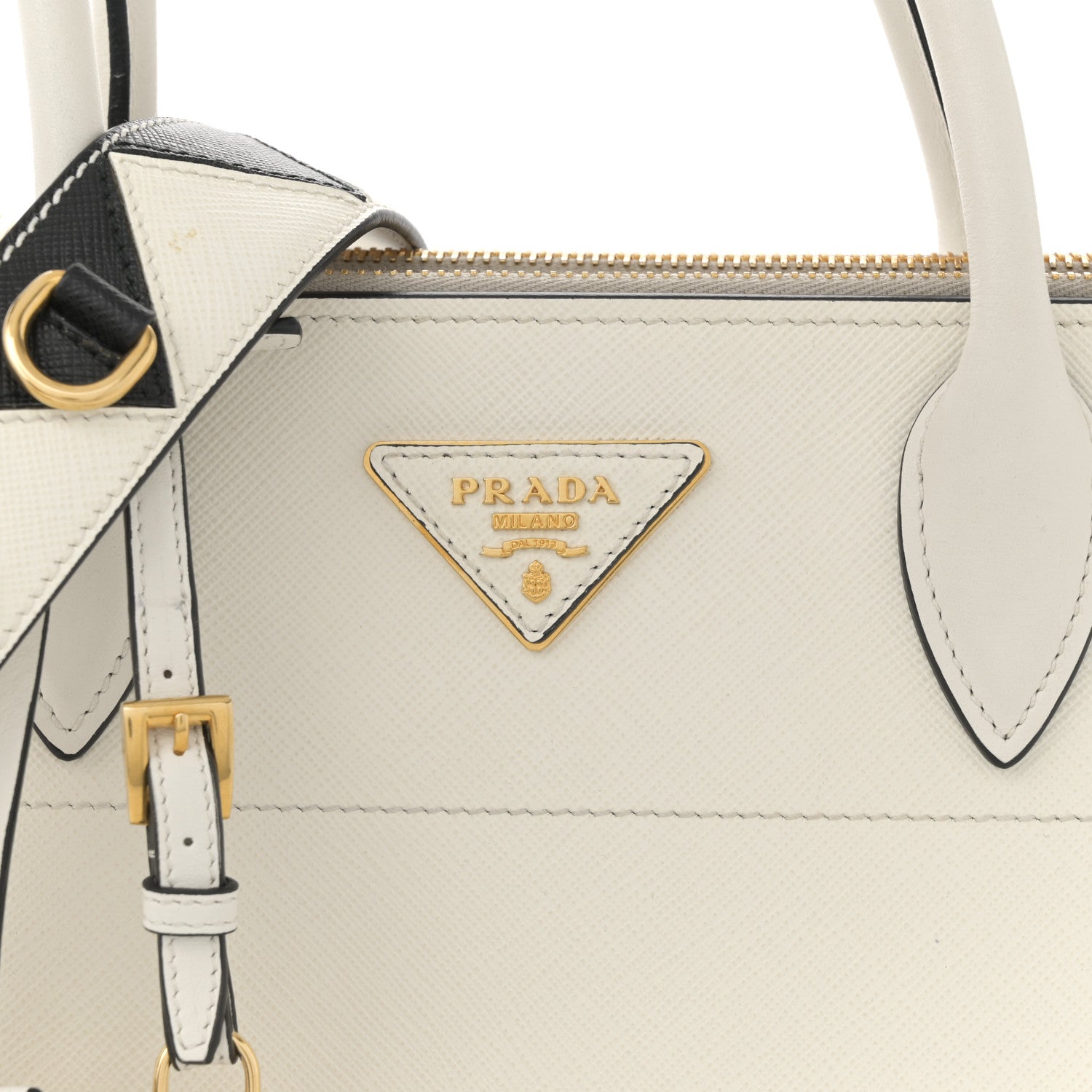Prada Saffiano City Calfskin Greche Paradigme Bag White Black 7 of 12