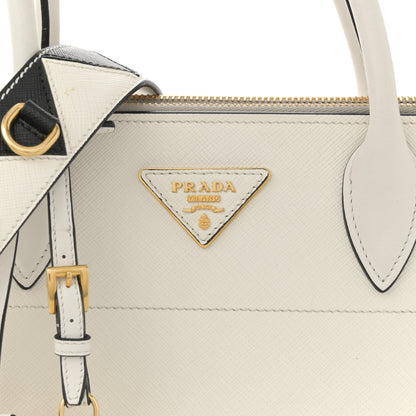 Prada Saffiano City Calfskin Greche Paradigme Bag White Black 7 of 12