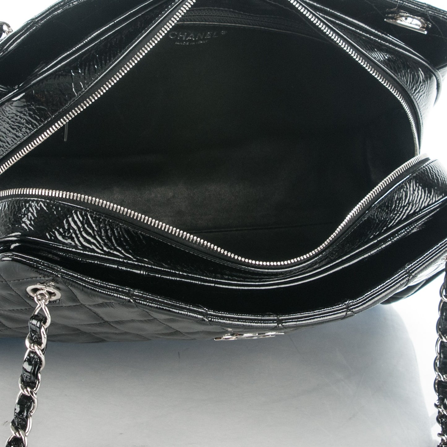 Patent Quilted Tote Black