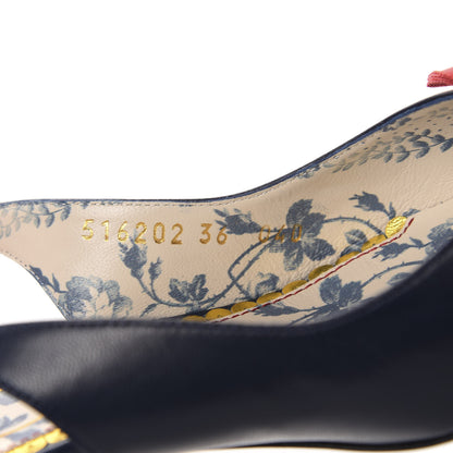 Gucci Malaga Kid Web Bow Jane Low Heel Slingback Pumps 36 Navy 9 of 10