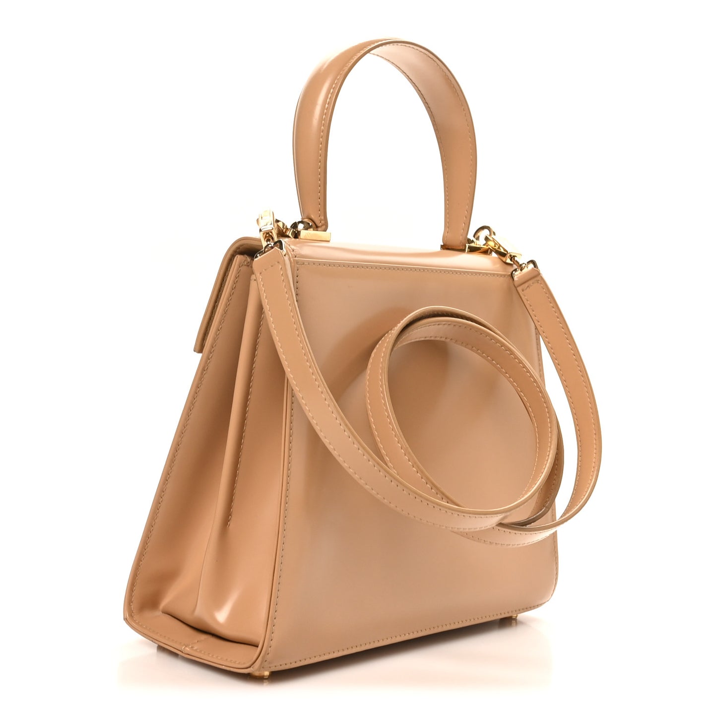 Brushed Off Calfskin Small Iconic Top Handle Camel
