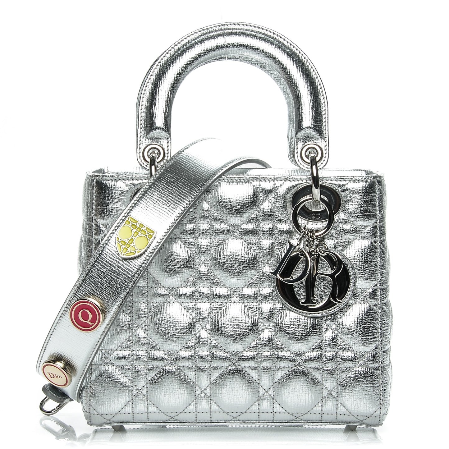 Metallic Grained Calfskin Cannage Small Lucky Badges My Lady Dior Silver
