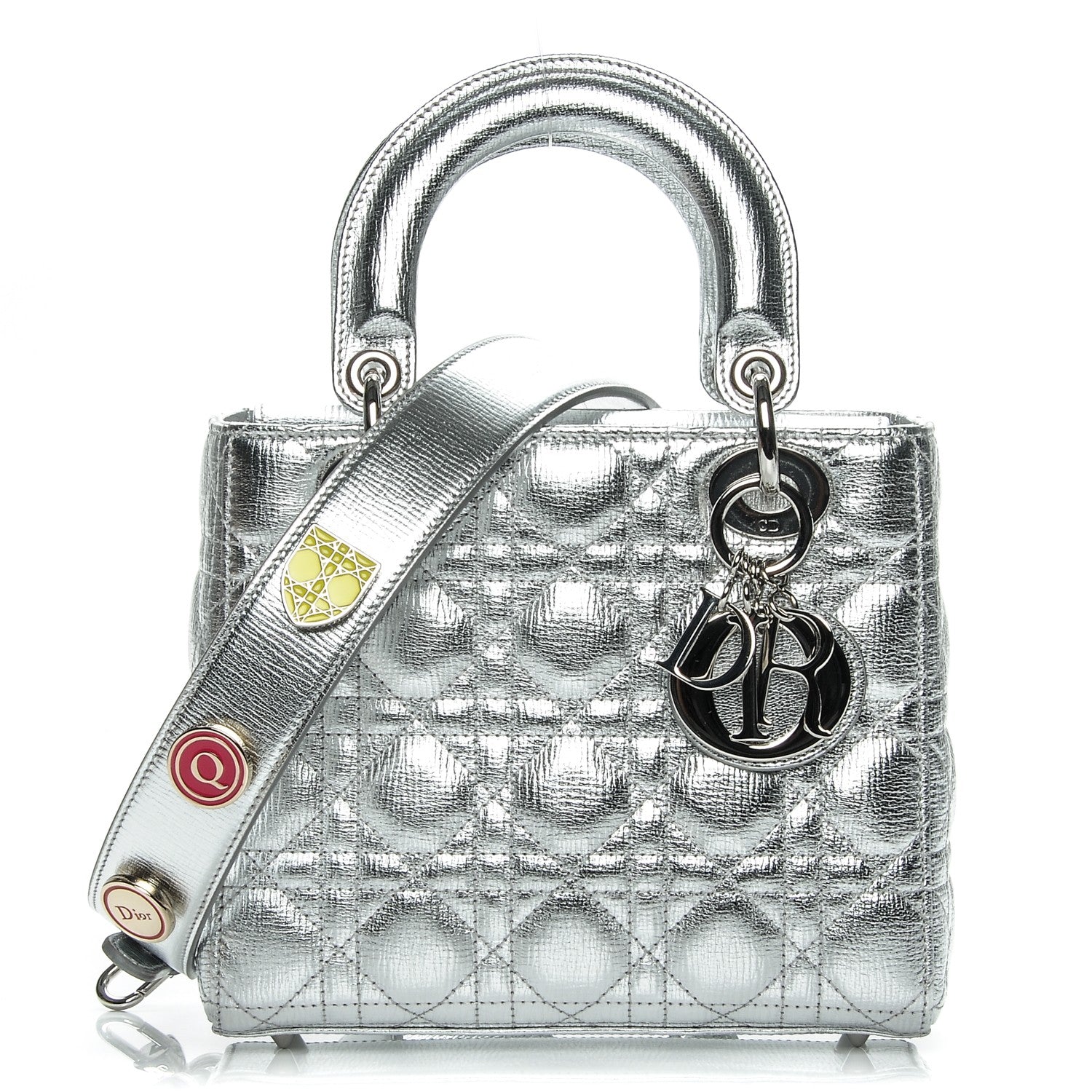 Christian Dior Metallic Grained Calfskin Cannage Small Lucky Badges My Lady Dior Silver 1 of 8