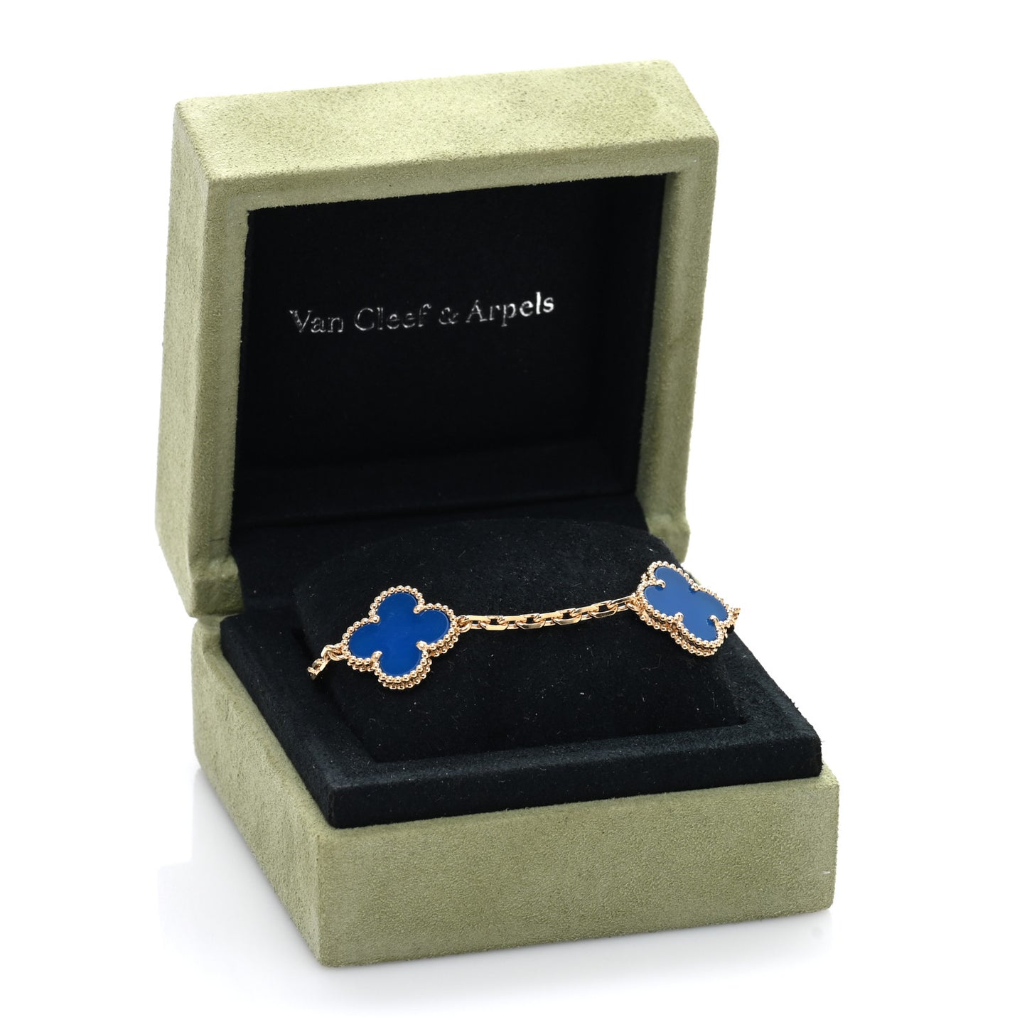 18K Yellow Gold Blue Agate 5 Motifs Vintage Alhambra Bracelet