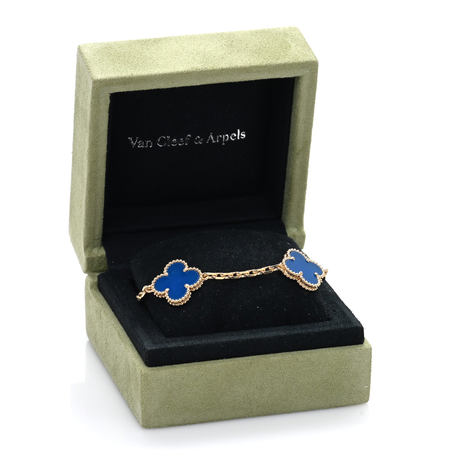 Van Cleef & Arpels 18K Yellow Gold Blue Agate 5 Motifs Vintage Alhambra Bracelet 4 of 4