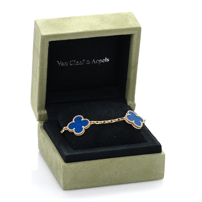 Van Cleef & Arpels 18K Yellow Gold Blue Agate 5 Motifs Vintage Alhambra Bracelet 4 of 4