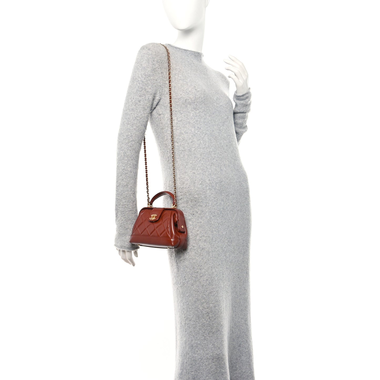 Shiny Lambskin Quilted Mini Cocodoc Top Handle Bag Brown