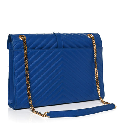 Saint Laurent Grain De Poudre Matelasse Chevron Large Monogram Satchel Blue Majorelle 2 of 16