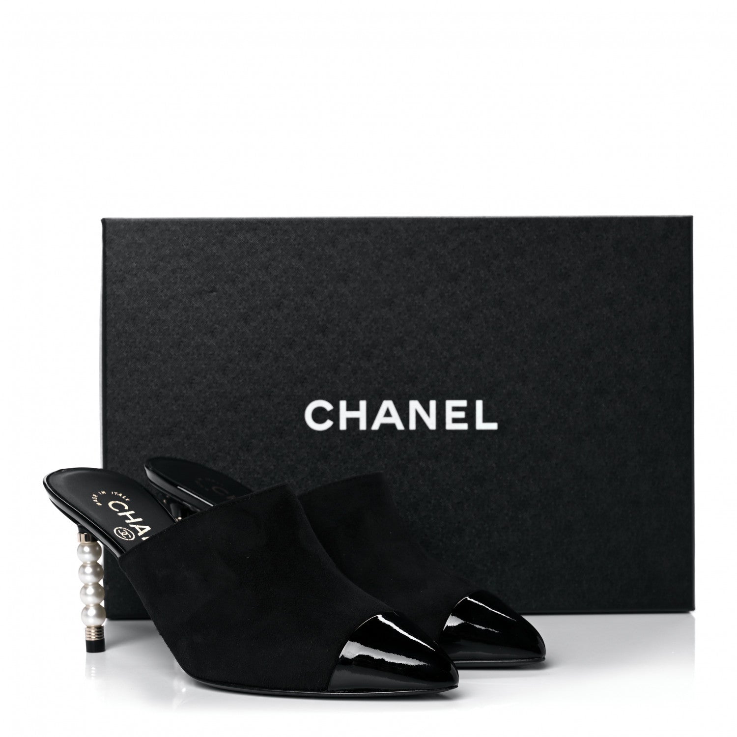 Chanel Suede Patent Calfskin Cap Toe Pearl Mule 35.5 Black 11 of 11