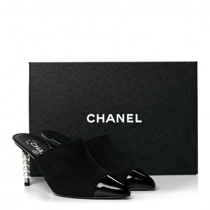 Chanel Suede Patent Calfskin Cap Toe Pearl Mule 35.5 Black 11 of 11