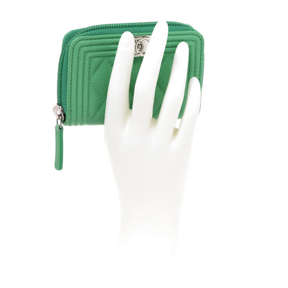 Chanel Caviar Quilted Boy Zip Around Coin Purse Wallet Green 2 of 8