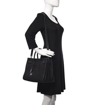 Saint Laurent Crocodile Embossed Suede Small Supple Sac de Jour Black 2 of 9