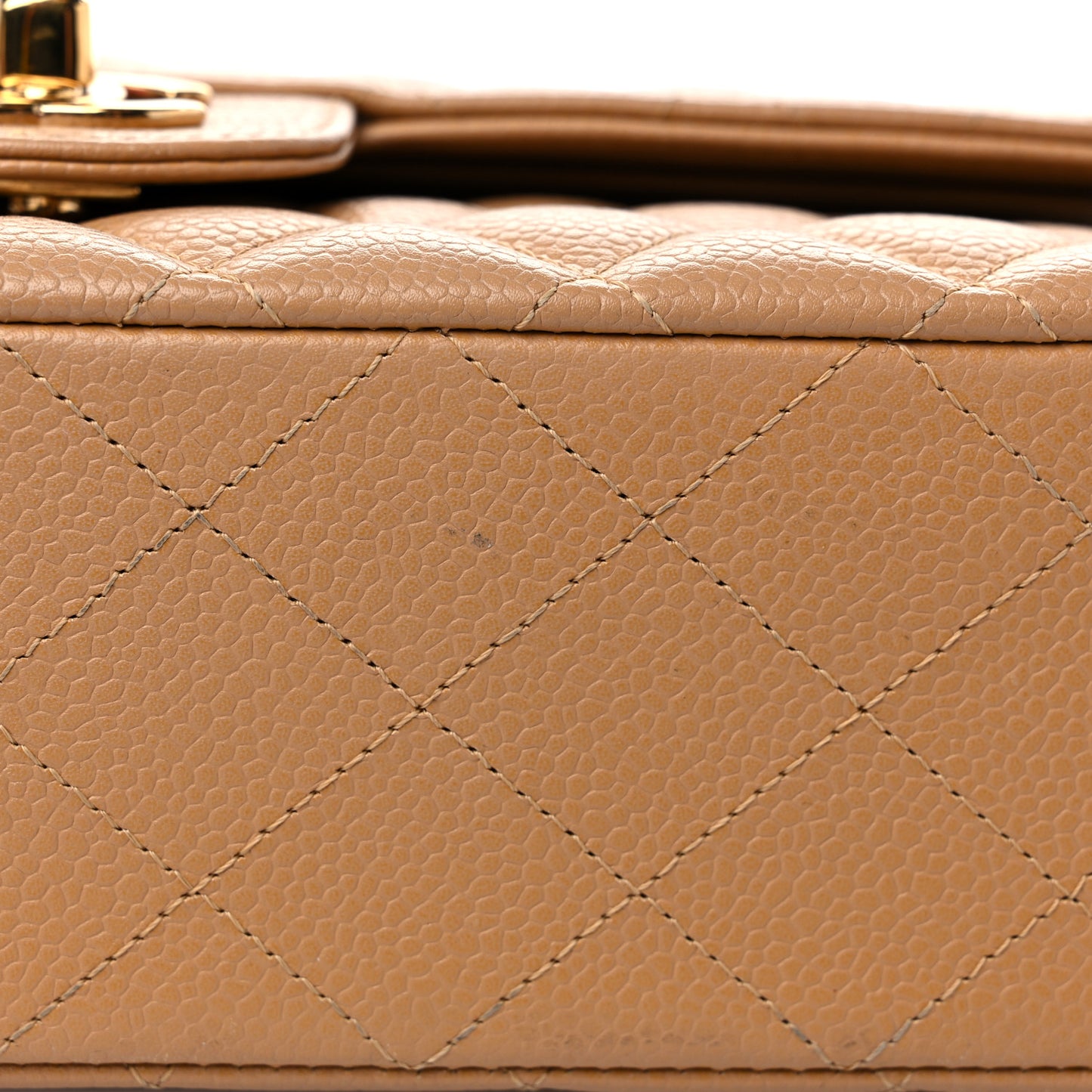Caviar Quilted Medium Double Flap Beige