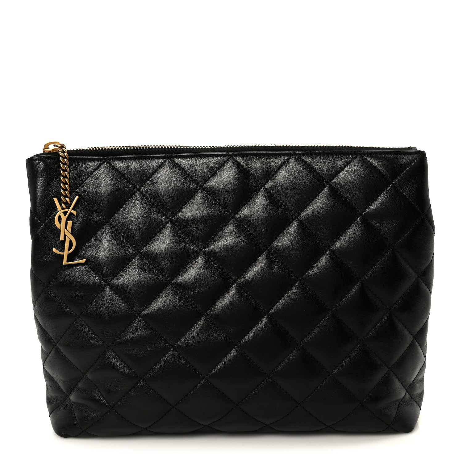 Saint Laurent Lambskin Quilted Cassandre Cosmetic Pouch Black 1 of 11