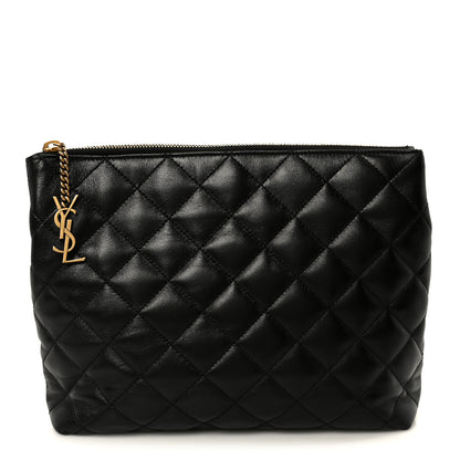 Saint Laurent Lambskin Quilted Cassandre Cosmetic Pouch Black 1 of 11
