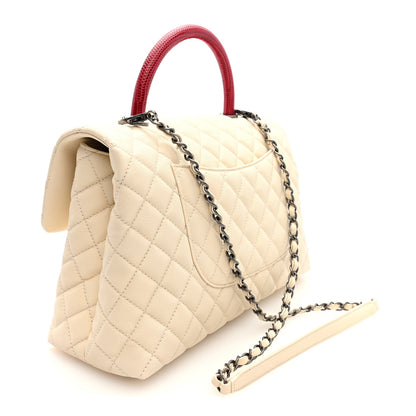 Chanel Caviar Lizard Quilted Medium Coco Handle Flap White 3 of 10