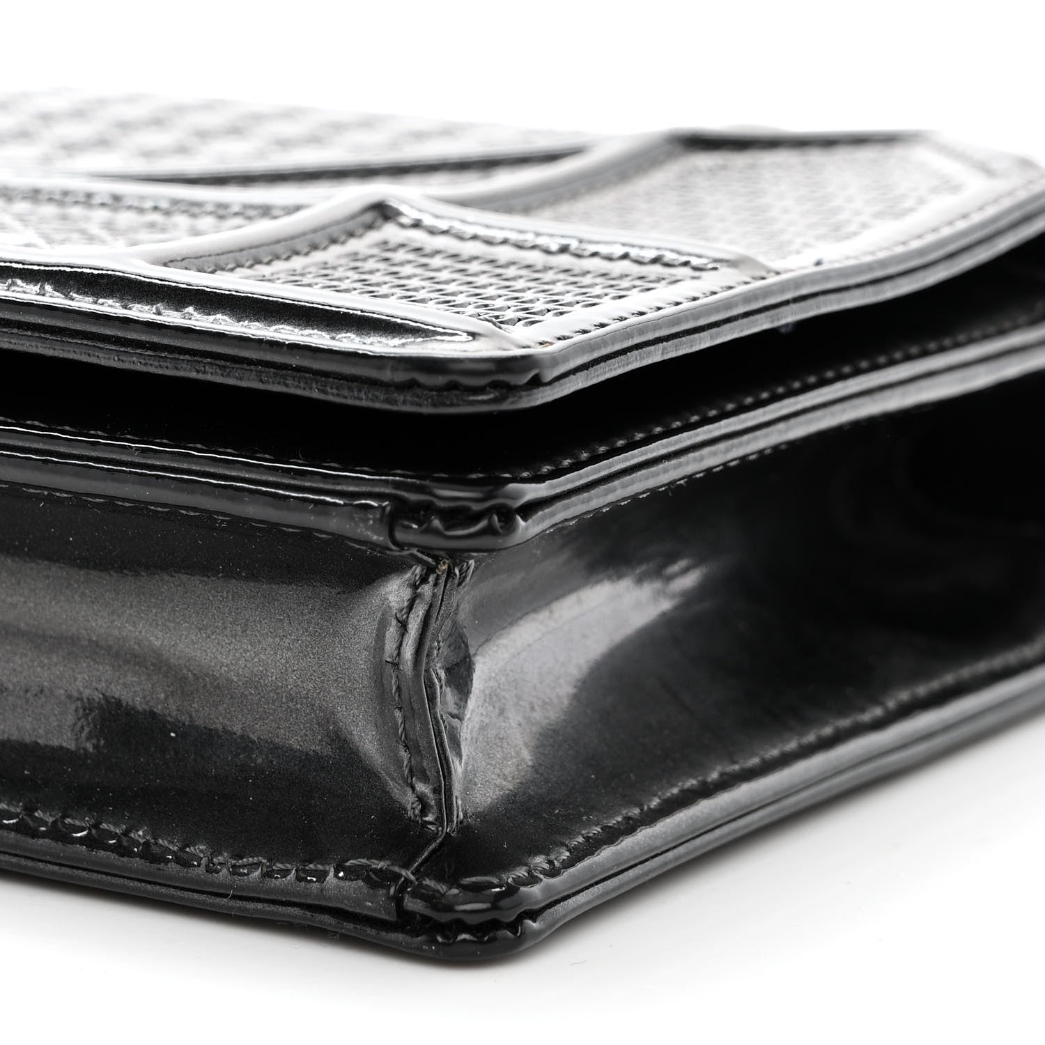 Christian Dior Metallic Patent Micro-Cannage Diorama Wallet on Chain Pouch Onyx Black 11 of 13