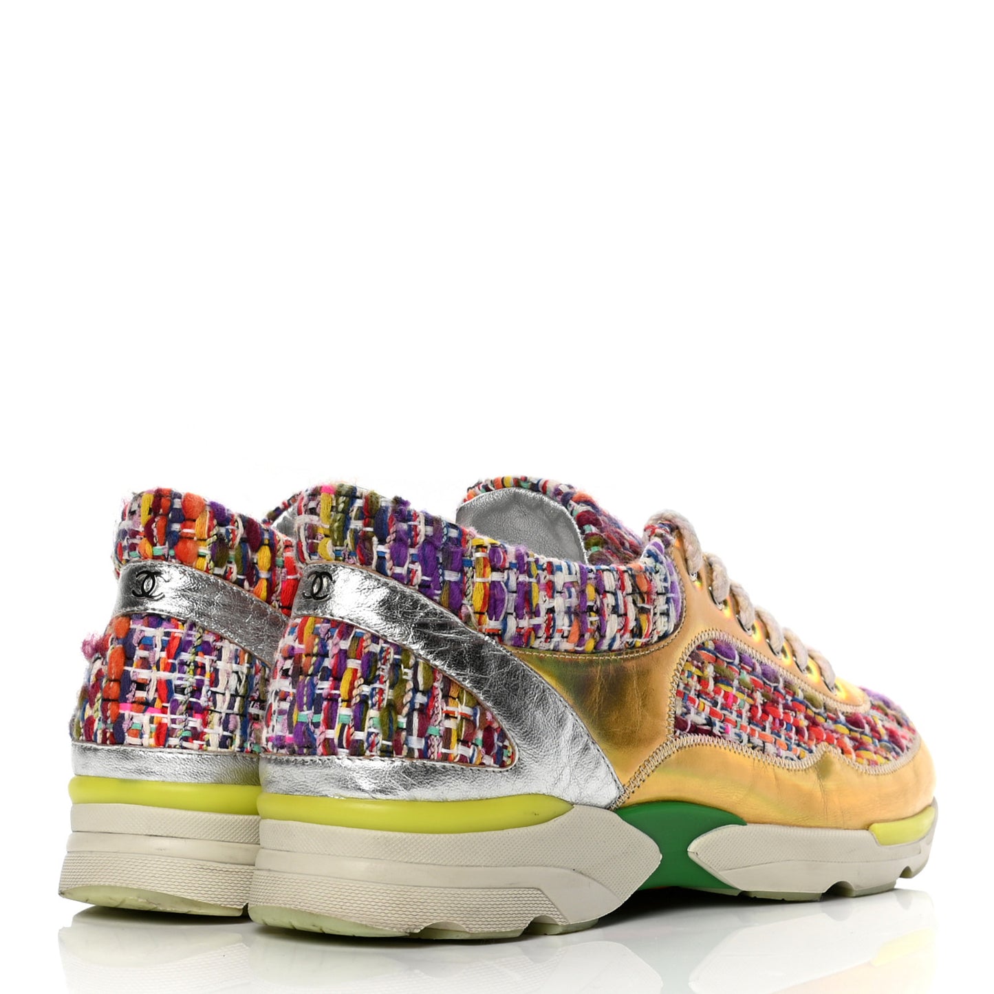 Tweed Lambskin Runway Sneakers 39 Silver Multicolor