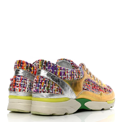 Chanel Tweed Lambskin Runway Sneakers 39 Silver Multicolor 4 of 8