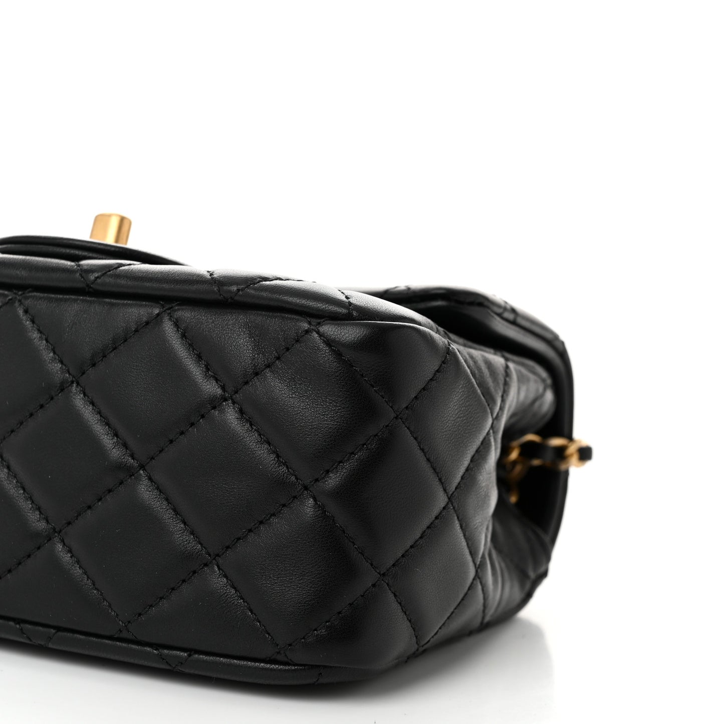 Lambskin Quilted Mini Pearl Crush Flap Black