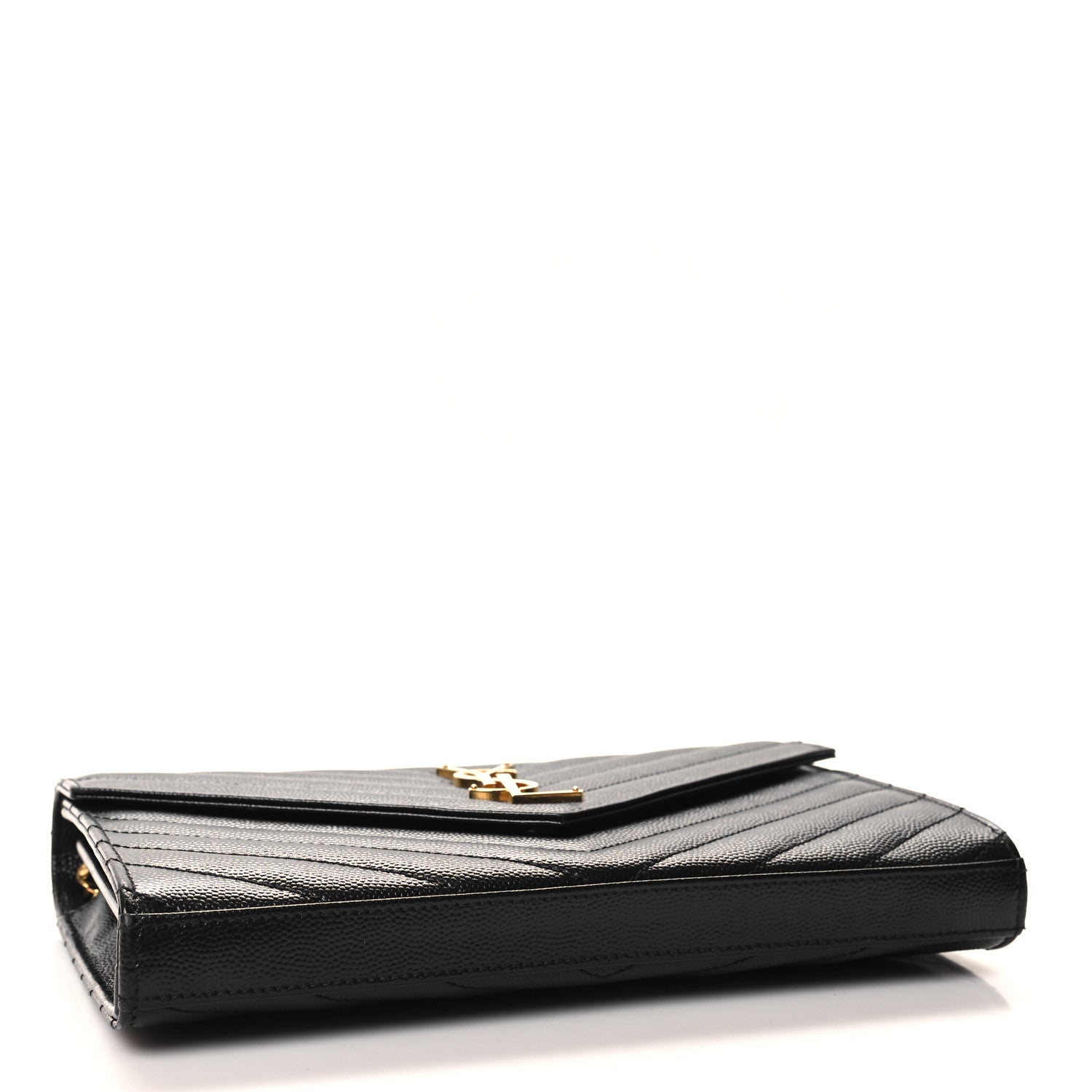 Saint Laurent Grain De Poudre Matelasse Chevron Monogram Chain Wallet Black 4 of 11