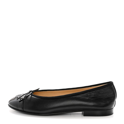 Chanel Lambskin Patent Cap Toe CC Ballerina Flats 37.5 Black 1 of 11