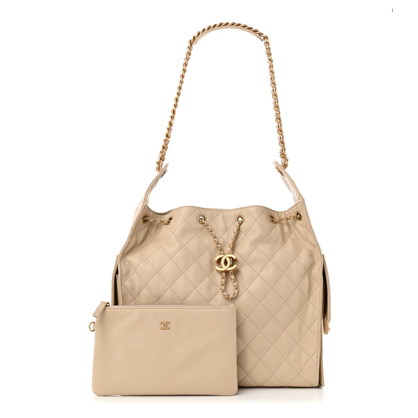 Caviar Quilted Medium Chanel 25 Handbag Beige