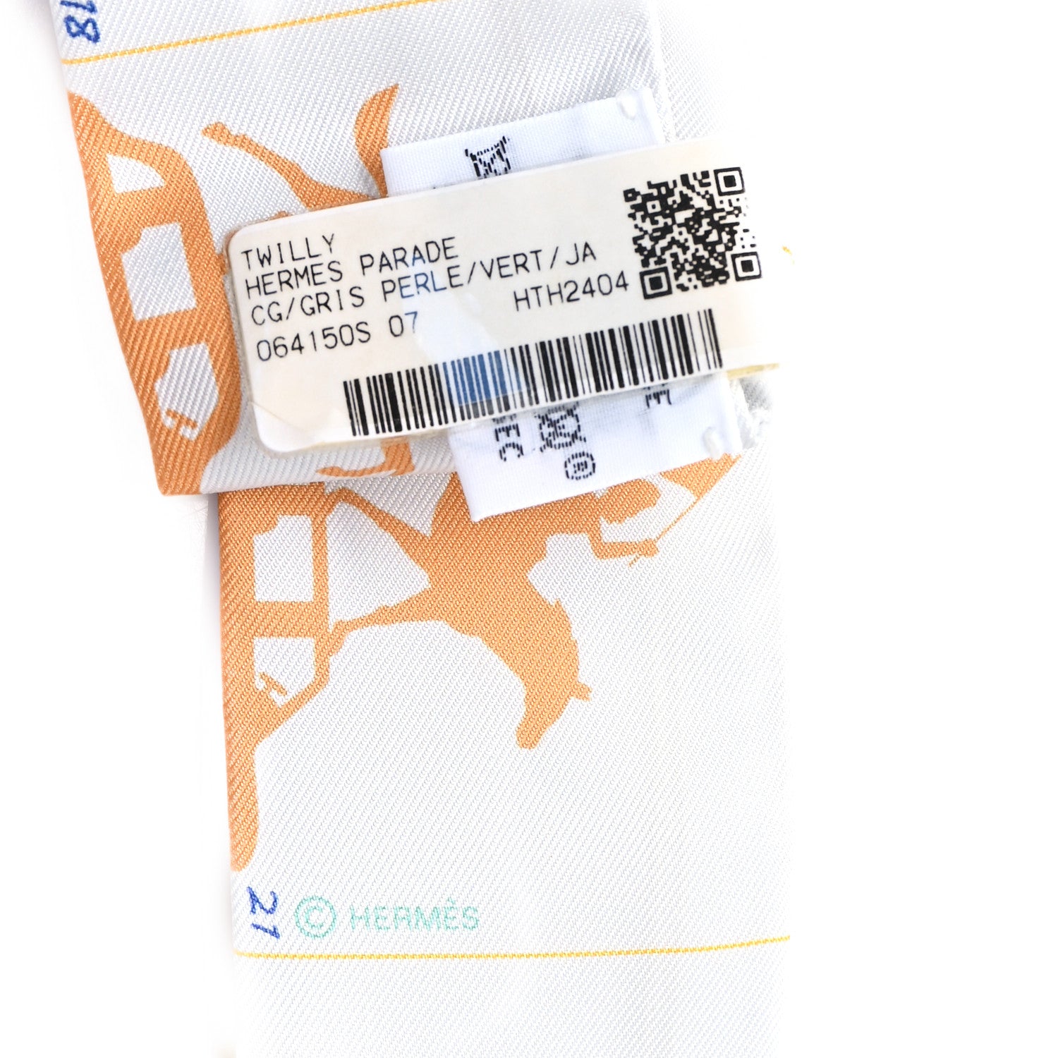 Hermes Silk Parade CG Twilly Gris Perle Vert Jaune 3 of 3