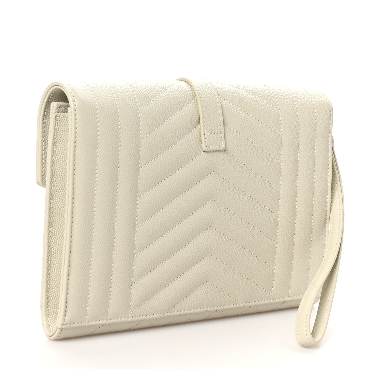 Saint Laurent Grain De Poudre Textured Mixed Matelasse Triquilt Monogram Clutch Blanc Vintage 3 of 9