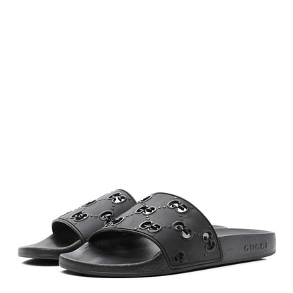 Gucci Rubber GG Monogram Perforated Womens Slide Sandals 40 Black 3 of 7