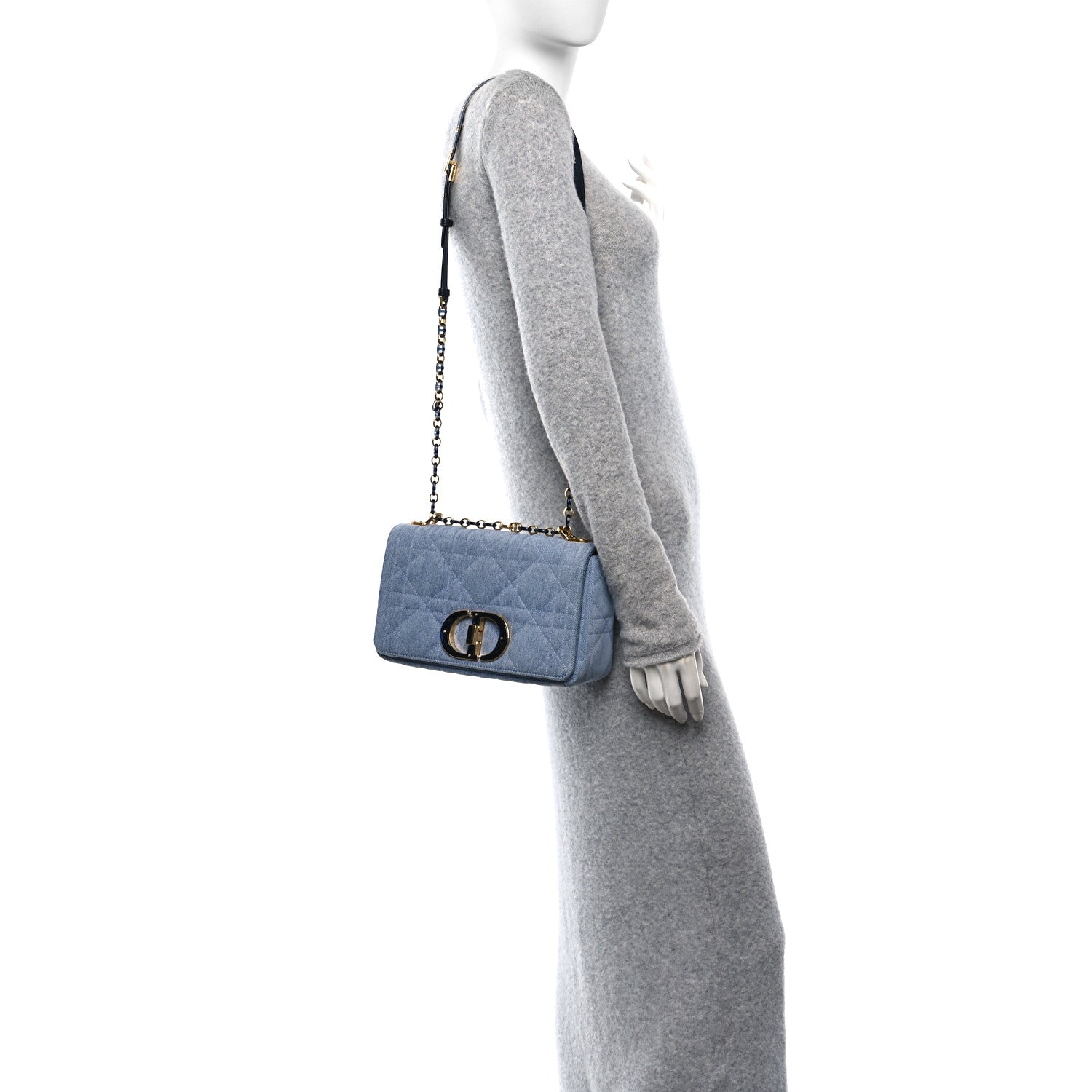Christian Dior Denim Macrocannage Medium Caro Bag Blue 2 of 11