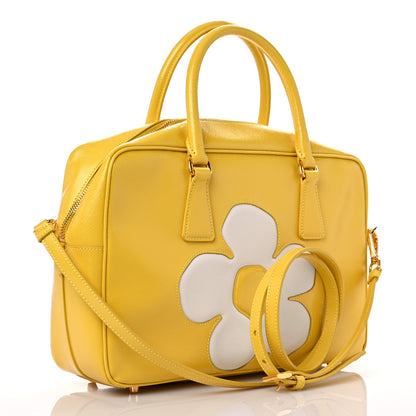 Prada Saffiano Vernice Floral Bauletto Bag Girasole 3 of 9