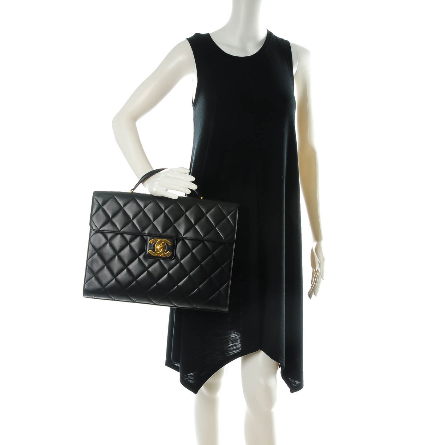 Lambskin Quilted Briefcase Laptop Bag Black