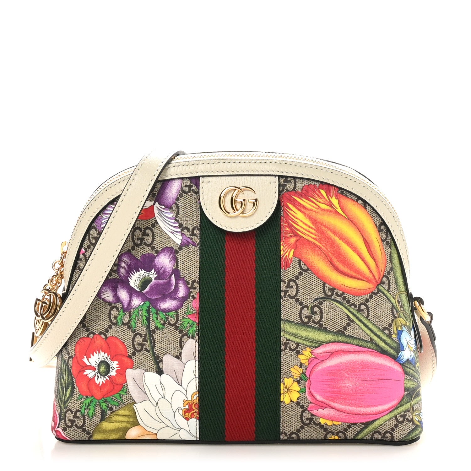 Gucci GG Supreme Monogram Flora Web GG Small Ophidia Dome Shoulder Bag White 1 of 10