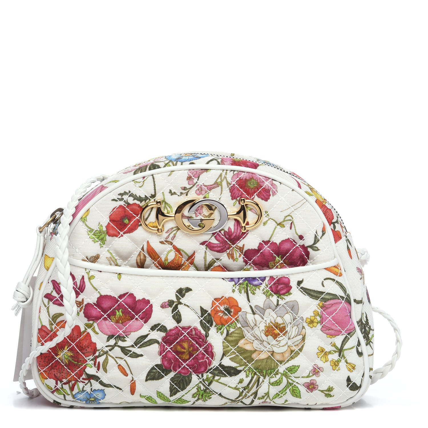 Gucci Canvas Flora Floral Trapuntata Small Zumi Dome Shoulder Bag White 1 of 10