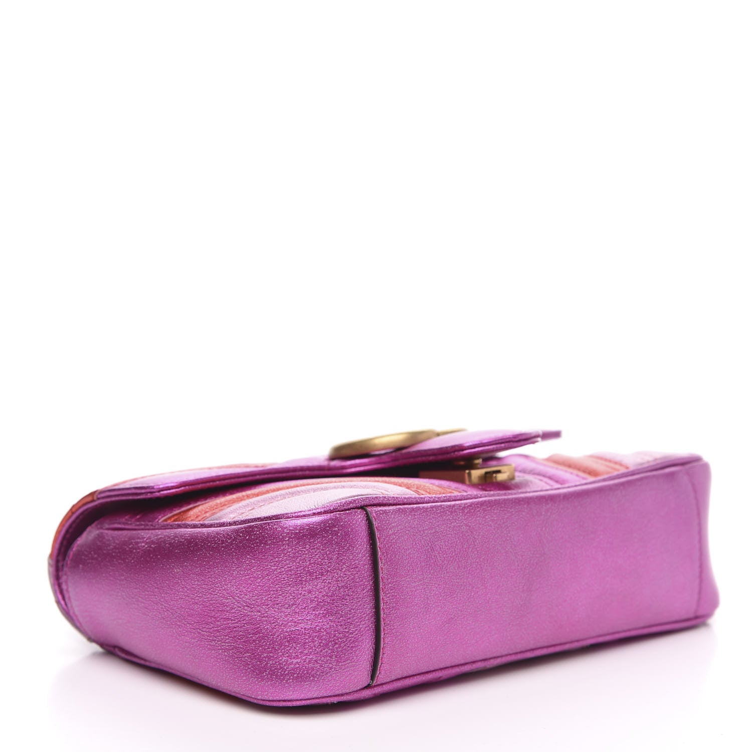 Gucci Metallic Calfskin Matelasse Mini GG Marmont Shoulder Bag Fuchsia 4 of 10