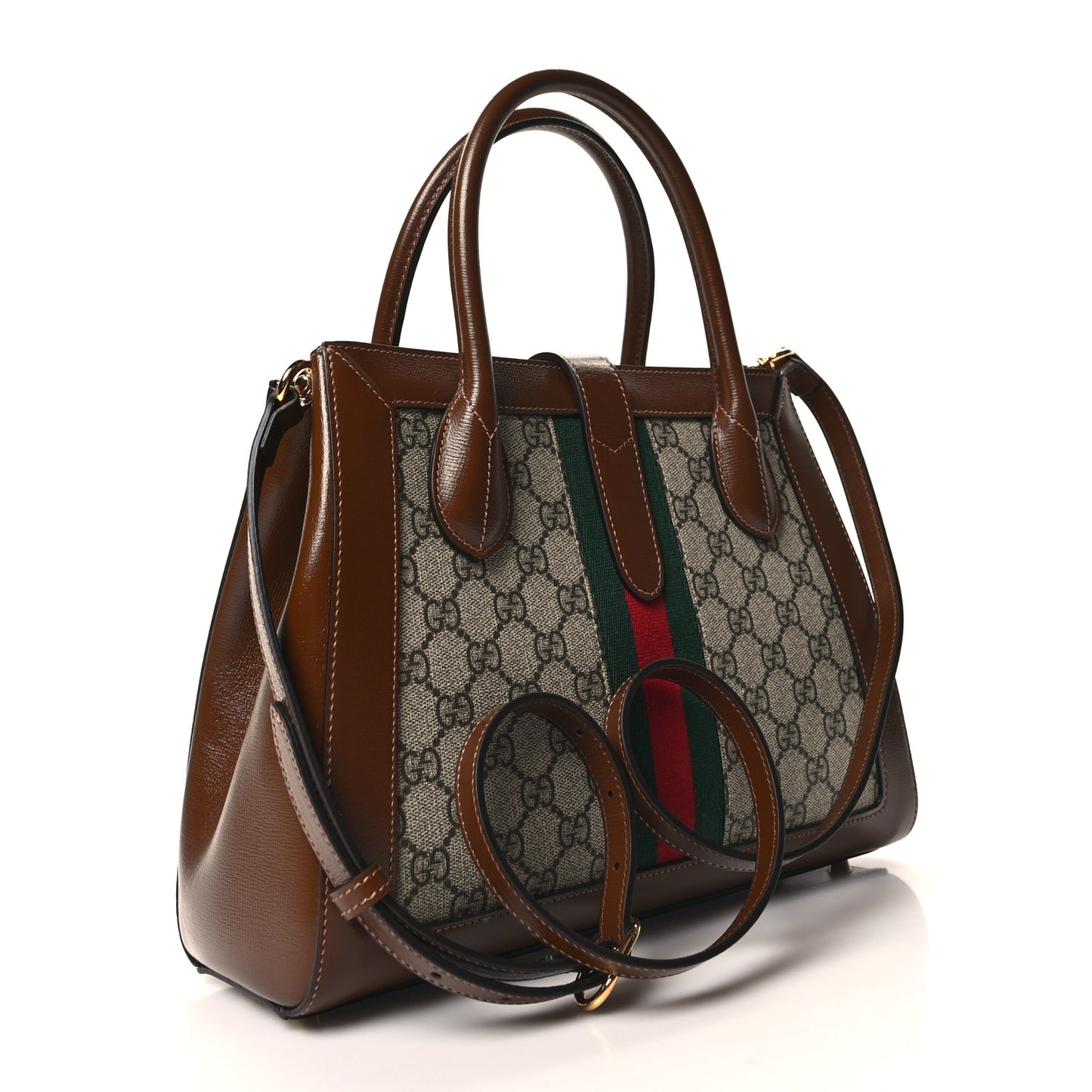 GG Supreme Monogram Azalea Calfskin Web Medium Jackie 1961 Tote Beige Ebony Brown Sugar