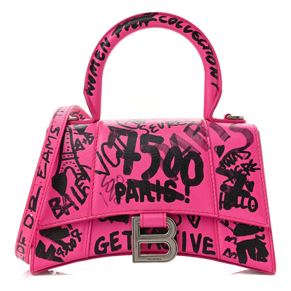 Balenciaga Smooth Calfskin Graffiti Hourglass Top Handle Bag XS Acid Fuchsia Black 1 of 11